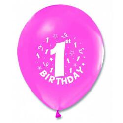 1 Birthday Baskılı Pembe Balon 5'li Paket - Partici