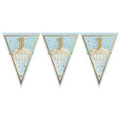 1 Birthday Mavi Üçgen Flama - Partici