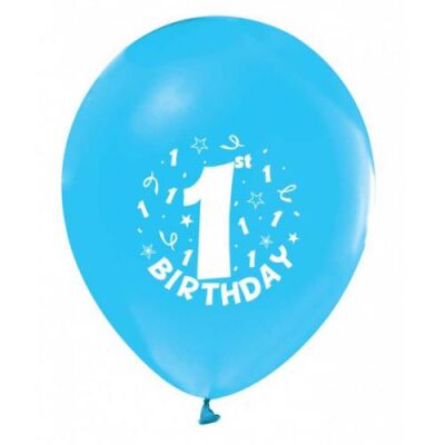 1 Happy Birthday Baskılı Açık Mavi Balon 5'li Paket - 1