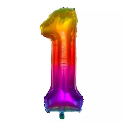 1 Rakam Folyo Balon Gökkuşağı Rengi 100 cm - 1