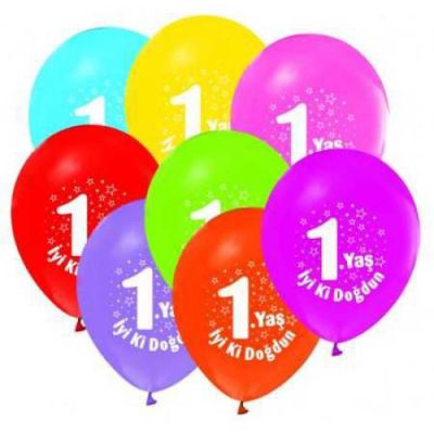 1 Yaş İyi Ki Doğdun Baskılı Karışık Balon 5'li Paket - 1