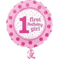 1 Yaş Kız Puantiyeli Folyo Balon 43cm - Partici