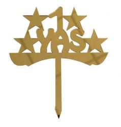 1 Yaş Yazılı Pasta ve Cupcake Süsü Altın Pleksi 14x15cm - Partici