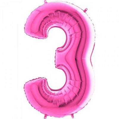 3 Rakam Folyo Balon Fuşya 100cm - 1