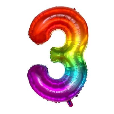 3 Rakam Folyo Balon Gökkuşağı Rengi 100 cm - 1