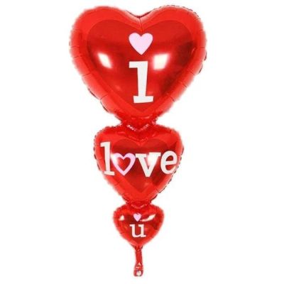 3'lü Kalp I Love You Kırmızı Folyo Balon - 1