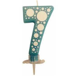 7 Mavi Puantiyeli Rakam Mum - Partici