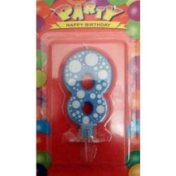 8 Mavi Puantiyeli Rakam Mum - Partici