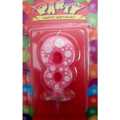 8 Pembe Puantiyeli Rakam Mum - 1