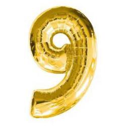 9 Rakam Folyo Balon Altın 100cm - Partici