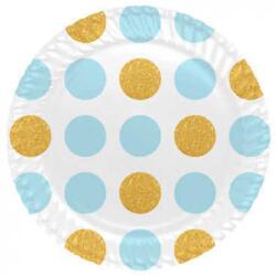 Açık Mavi Altın Puantiyeli Karton Tabak 8'li - Partici