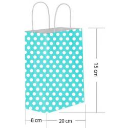 Açık Mavi Puantiyeli Büküm Saplı Kağıt Çanta 15x20cm 25ad. - Partici