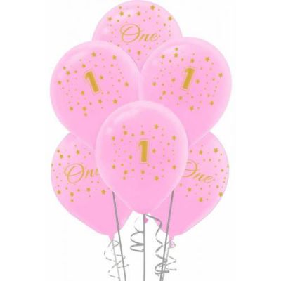 Altın First Birthday Baskılı Pembe Balon 5'li Paket - 1