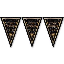 Altın Happy Birthday Üçgen Flama - 