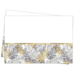 Altın Simli Yapraklar Beyaz Masa Örtüsü 120x180cm - Partici