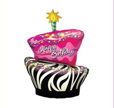 Zebra Desenli Happy Birthday Cake Folyo Balon 100cm - 1