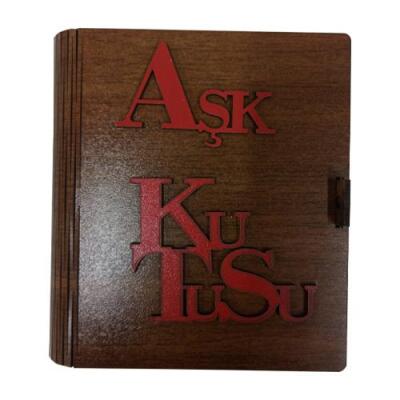Aşk Kutusu Kahve Rengi Kırmızı Yazılı 15x13 - 1