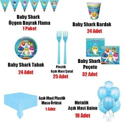 Baby Shark Ekonomik Erkek Doğum Günü Parti Seti 24 Kişilik - Thumbnail