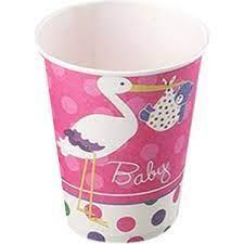 Baby Shower Pembe Leylek Karton Bardak 8'li - 1
