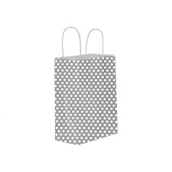 Beyaz Puantiyeli Gümüş Büküm Saplı Kağıt Çanta 15x20cm 25ad. - Partici