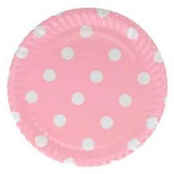 Beyaz Puantiyeli Pembe Karton Tabak 8'li - Partici