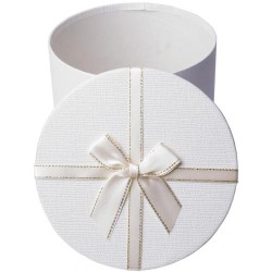 Beyaz Silindir Fiyonk Detaylı Kapaklı Kutu 11x11x9cm - Thumbnail