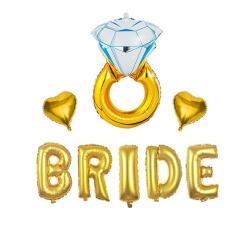 Bride Kalpli Tek Taş Folyo Balon Seti Altın - Partici