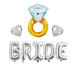 Bride Kalpli Tek Taş Folyo Balon Seti Gümüş - Partici