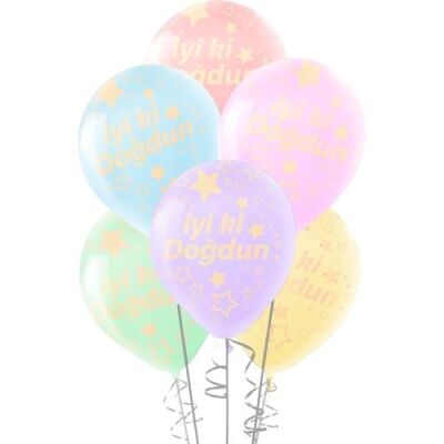 Çepeçevre İyi Ki Doğdun Baskılı Makaron Karışık Renk Balon 100'lü - 1