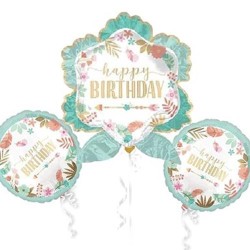 Etnik Desenli Happy Birthday Folyo Balon Seti - Partici