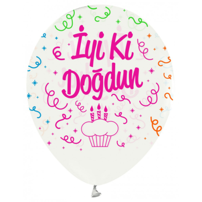 Fosforlu Rengarenk İyi Ki Doğdun Baskılı Şeffaf Balon 5'li - 1
