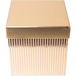 Gold Çizgili Kapaklı Kare Kutu 14x14x15cm - Thumbnail