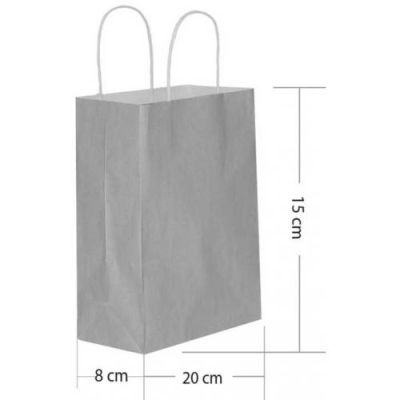 Gri Büküm Saplı Kağıt Çanta 15x20cm - 1