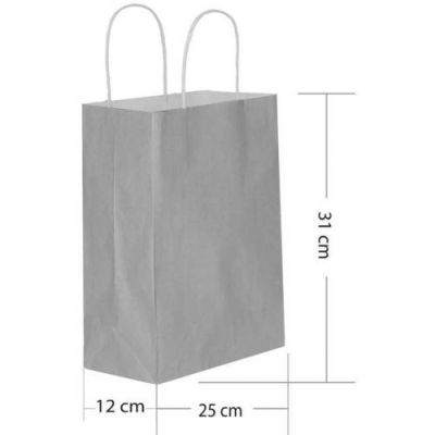 Gri Büküm Saplı Kağıt Çanta 25x31cm - 2