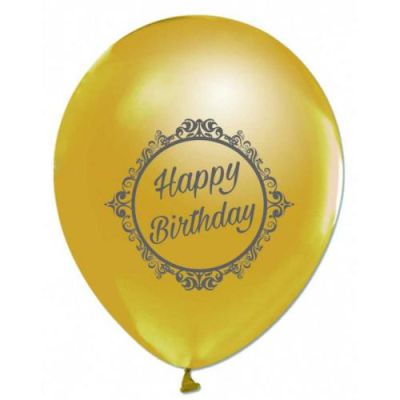Gümüş Happy Birthday Baskılı Altın Balon 5'li Paket
