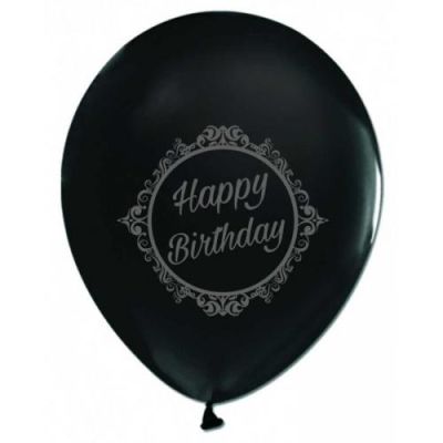 Gümüş Happy Birthday Baskılı Siyah Balon 5'li Paket - 1