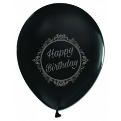 Gümüş Happy Birthday Baskılı Siyah Balon 5'li Paket - 