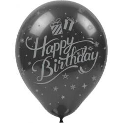 Gümüş Happy Birthday Baskılı Siyah Balon 5'li Paket - Partici