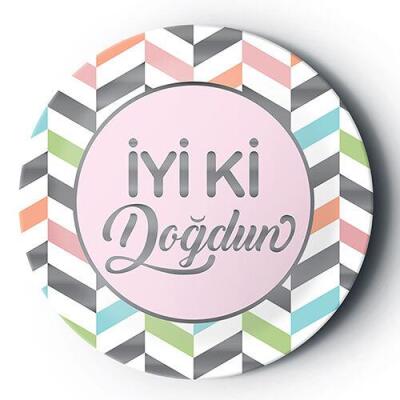 Gümüş Yaldızlı İyi Ki Doğdun Karnaval Pembe Tabak 8'li - 1