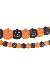 Halloween Turuncu Siyah Renk Bal Kabağı Kağıt Figürlü Asma İp Süs - Partici