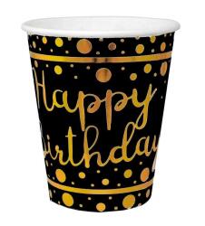 Happy Birhday Altın Varaklı Siyah Bardak 6'lı - 