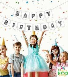 Happy Birthday Beyaz Gümüş Harf Banner - Partici