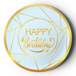 Happy Birthday Gold Yaldızlı Mavi Tabak 8'li - Partici