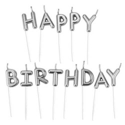 Happy Birthday Gümüş Mum Seti - 