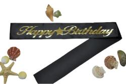 Happy Birthday Gümüş Yaldızlı Siyah Kuşak - Partici