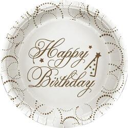 Happy Birthday Beyaz Gold Karton Tabak 6'lı - Partici