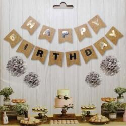 Happy Birthday Kraft Gümüş Harf Banner - Partici