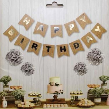 Happy Birthday Kraft Gümüş Harf Banner - 1