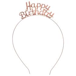 Happy Birthday Rose Gold Metal Taç - Partici