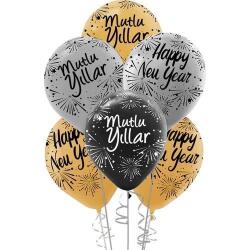 Happy New Year Baskılı Balon 5'li Paket - Partici